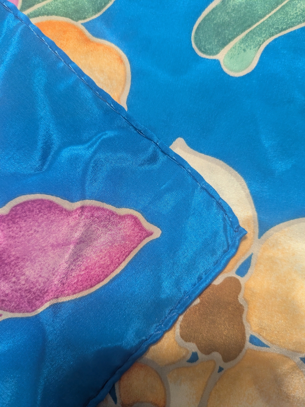 Echo Blue Floral Square Scarf with Pink and Yellow Blooms - Picture 3 of 5